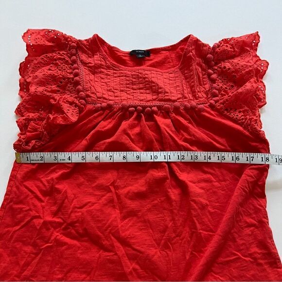 J.Crew Women Girls Eyelet Flutter-Sleeve Top with Pom-Pom Trim Orange Red Size S - Picture 6 of 7